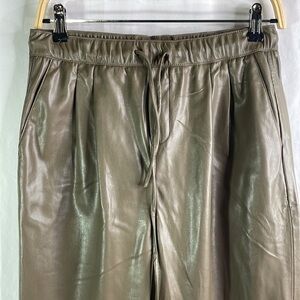 Industry faux leather mocha pull on pleated trousers: